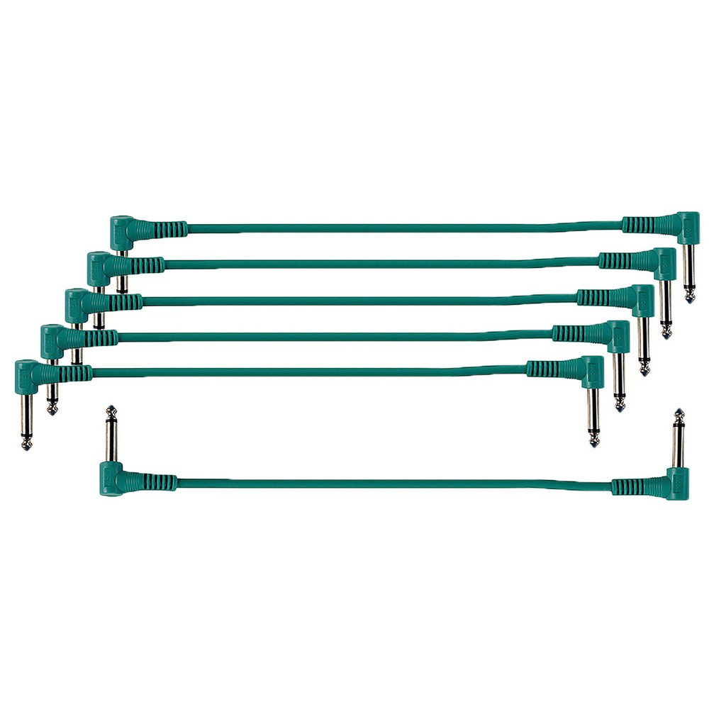 Perfektion 1/4" to 1/4" TS Right-Angle 1' ft Patch Cables, Green, 6-Pack