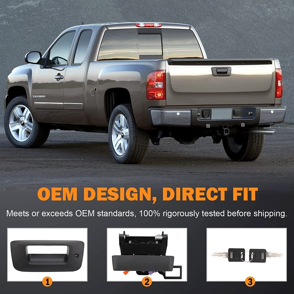 Tailgate Handle Kit, Tail Gate Bezel Lock For 07-14 Chevy Silverado GMC Sierra