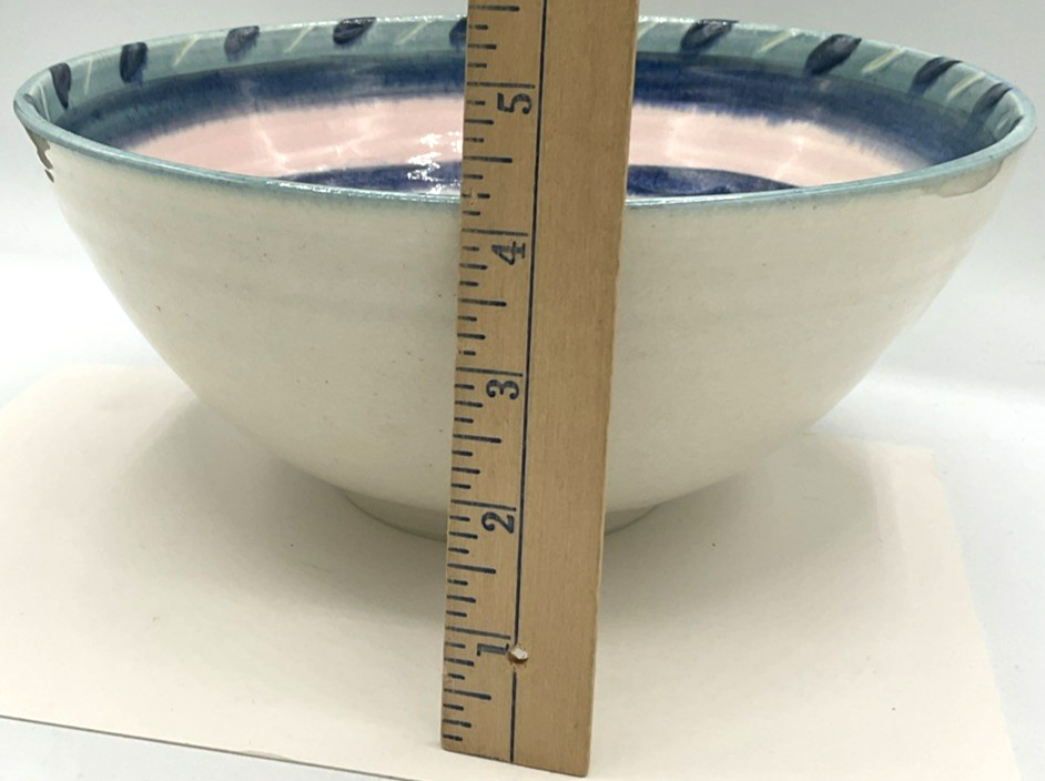 L Pollard Signed Art Pottery Mixing Bowl Signed Hand Made Spring Easter Decor