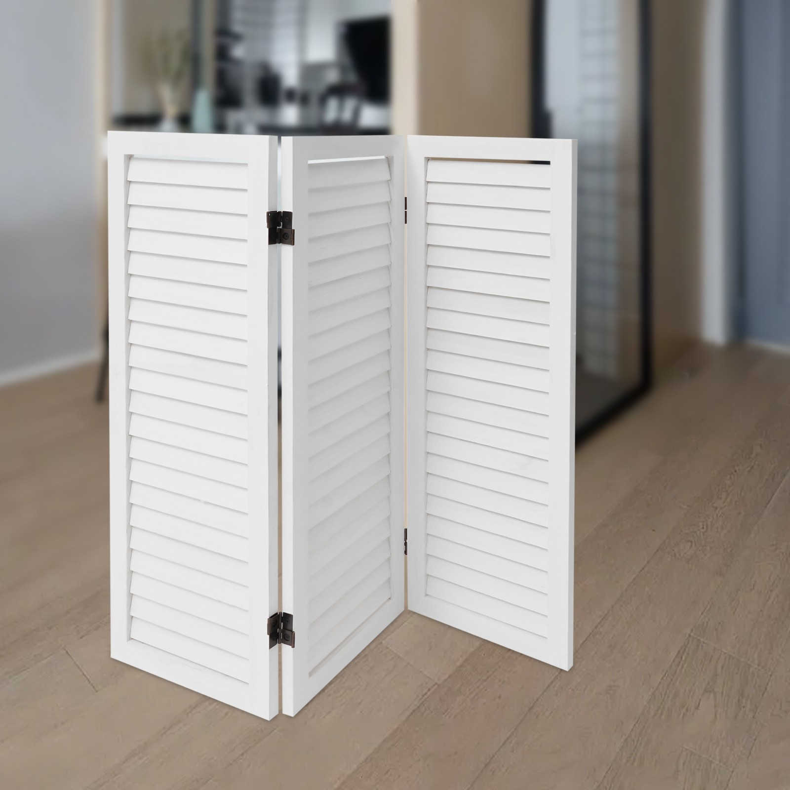3-Panel Folding Room Divider Indoor Wooden Wall Separation Privacy Screen White