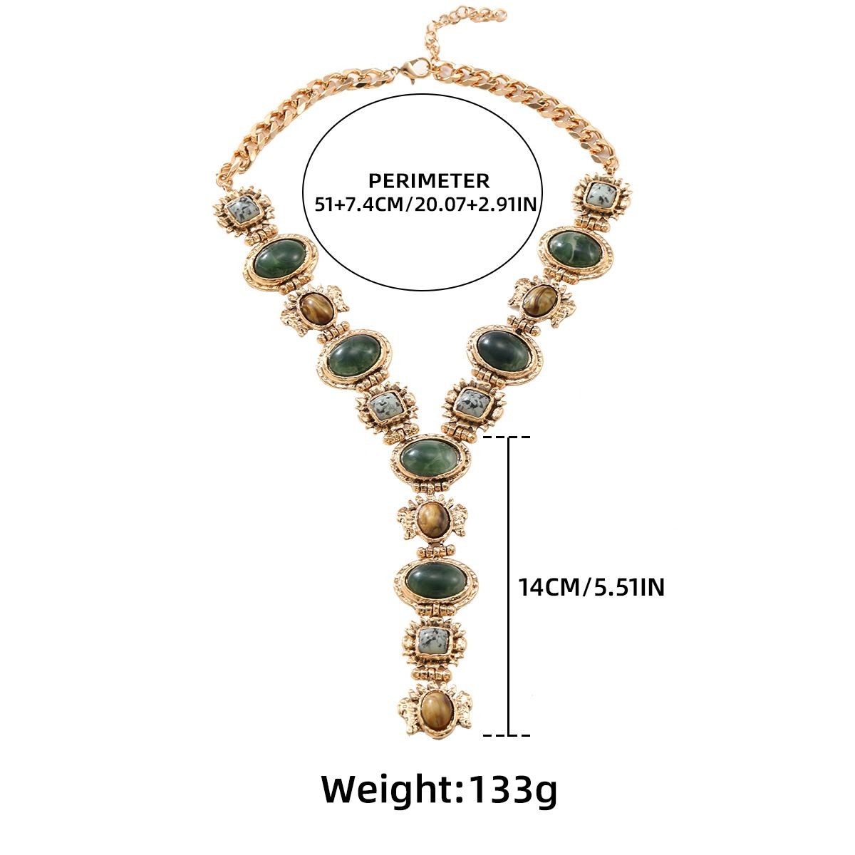 Vintage Court Necklace Green Stone Tiger Eye Pearl Double Layer Choker