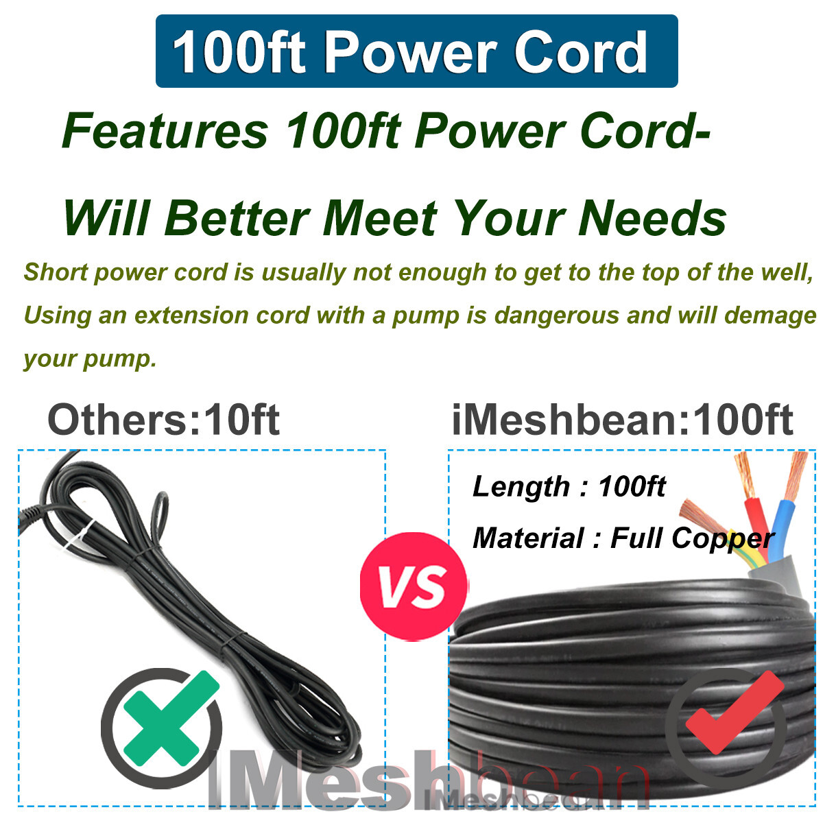 4" Deep Well Submersible Pump 2HP 220V 37GPM 427' Max 100' Cord Stainless Steel