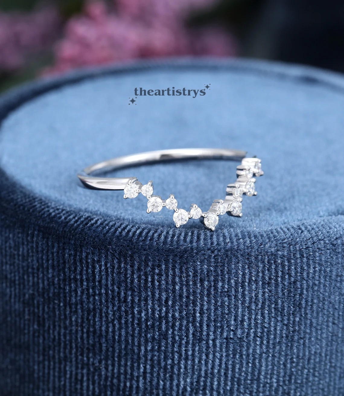 0.50 Carat Round Cut Simulated Diamond Curved Wedding Band Solid 14K White Gold