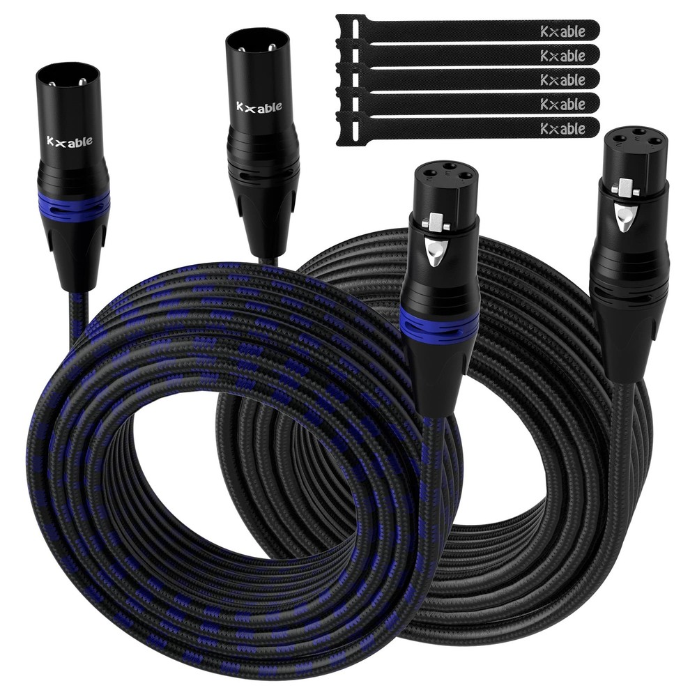 XLR Microphone Cable 15 Feet (2 Pack, Multi Colored), 3 Pin Shielded Balanced...