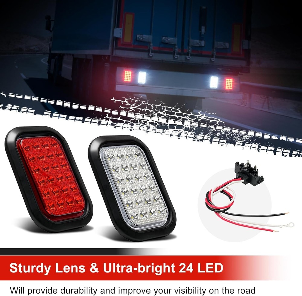 LED Trailer Light Kit 6 Pc Red White Rectangle New