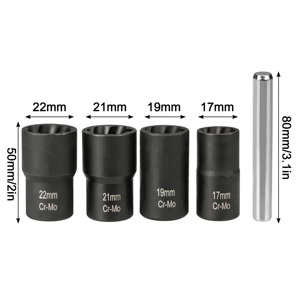 5Pcs Twist Socket Tool Set Lug Nut Bolt Remover Extractor Tool 1/2" Drive