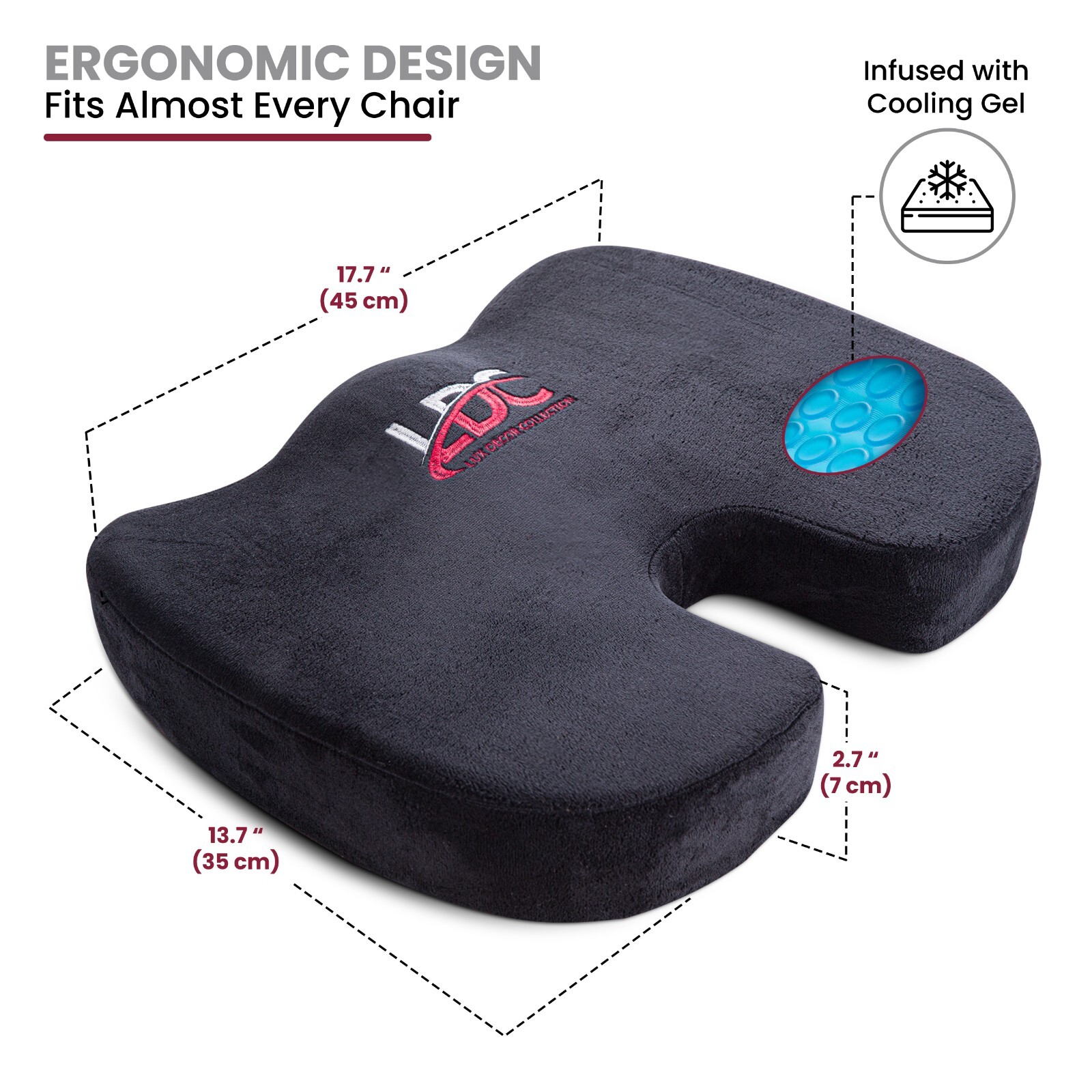 Seat Cushion, Memory Foam Chair Pad Cushion for Back Tailbone Pain Relief Black