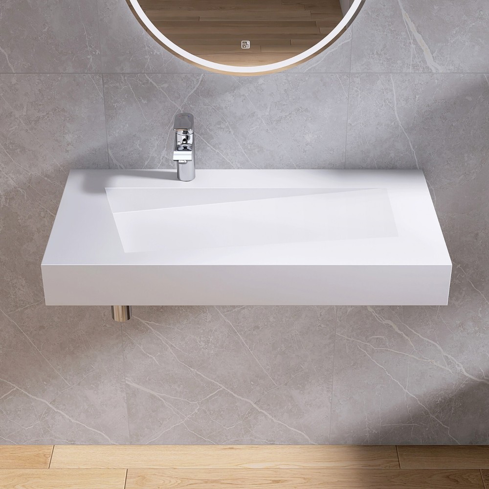 35'' Wall Mounted Bathroom Sink Solid Surface Bathroom Vessel Sink