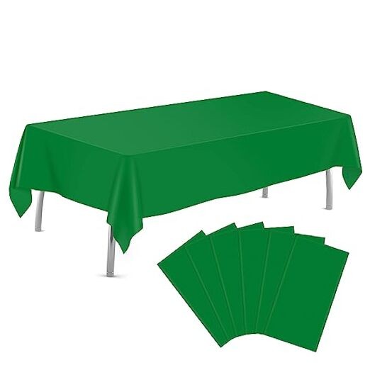 6 Pack Plastic Table Cloth 54" x 108", Disposable Tablecloths Rectangle Green