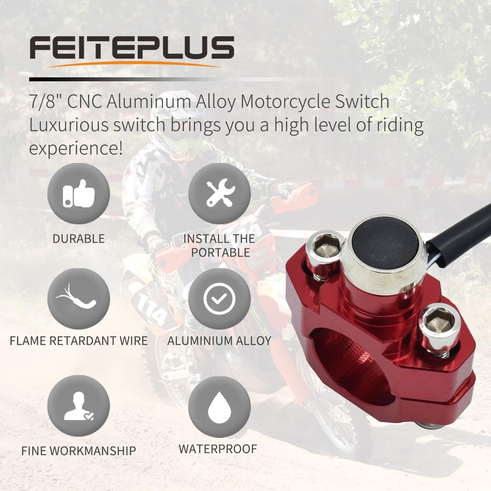 CNC Aluminum Motorcycle Handlebar Control Horn Start Switch Button Red 7/8"