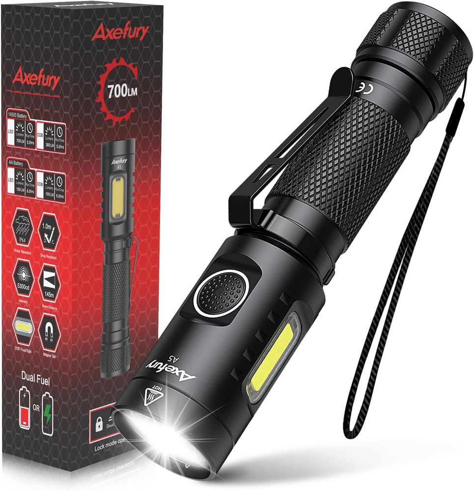 2Pack, axefury A5 Magnetic LED Flashlight, Tactical Flashlight, Cob worklight