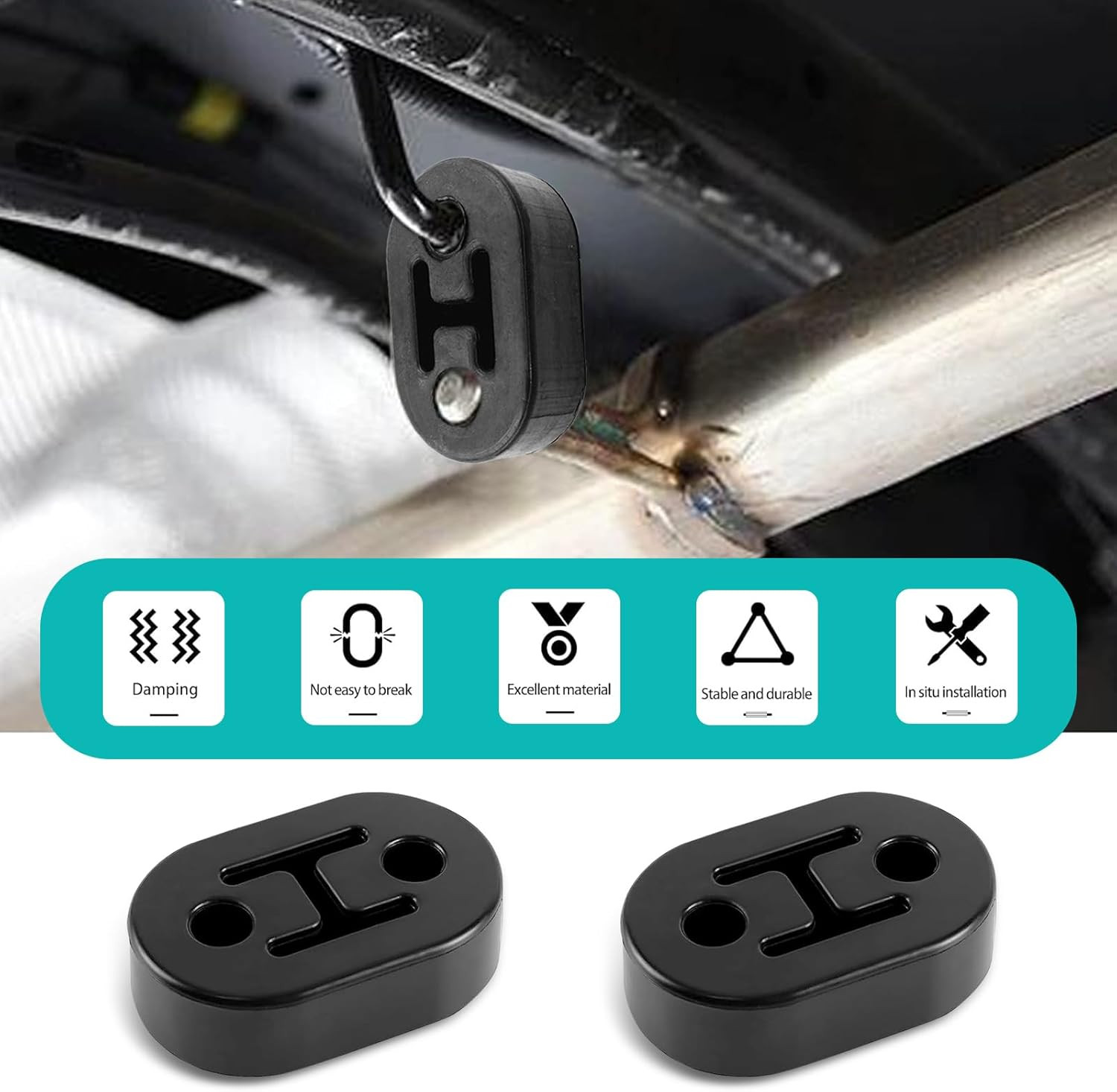 4 PCS Rubber Exhaust Hanger, Muffler Hangers with 2 Holes 0.47 Inch, Heavy Insul