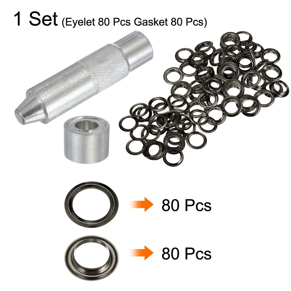 80Set Grommets Eyelets Kit 18mm Copper Eyelets with Setting Tool Gun Black