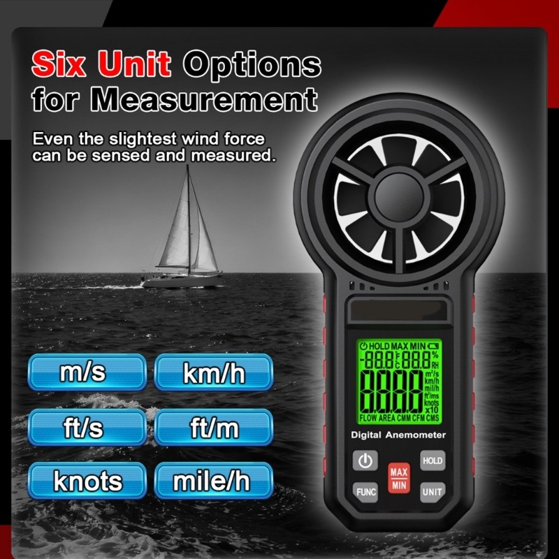Handheld Environmental Meter ABS for Speed Temperature Humidity