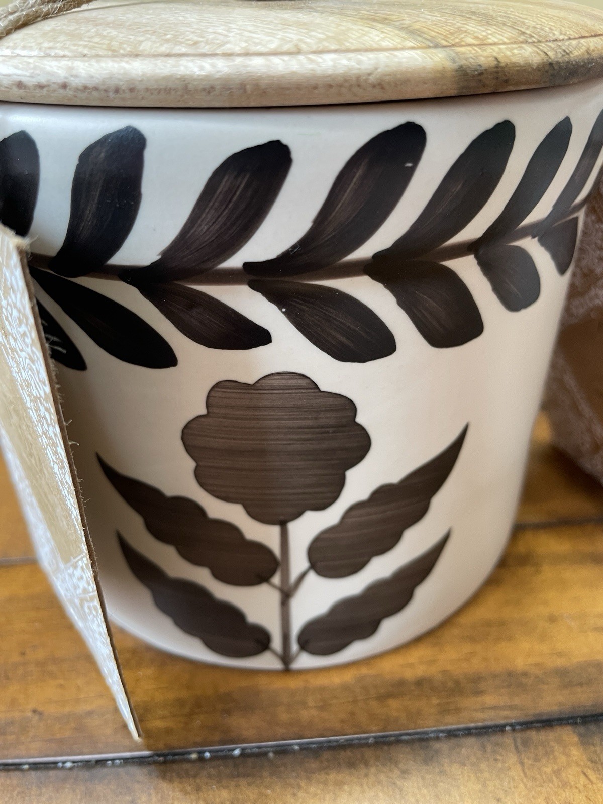 TikTok Brown And White Floral Canisters w/ Utensil Crock NEW 3 Pc Set