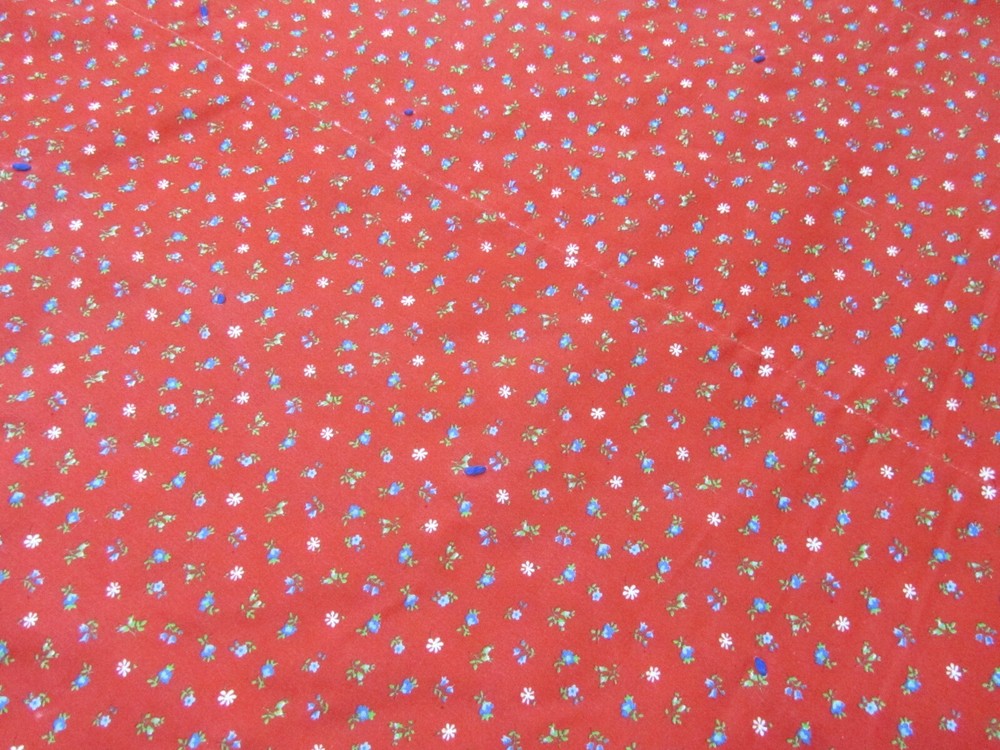 VTG Patchwork Denim Jean Comforter Quilt FULL 73”x 62” Blanket Red Blue Patch