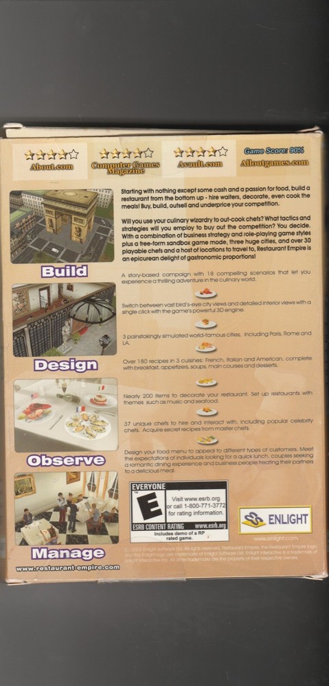 Restaurant Empire PC CD-Rom by Enlight