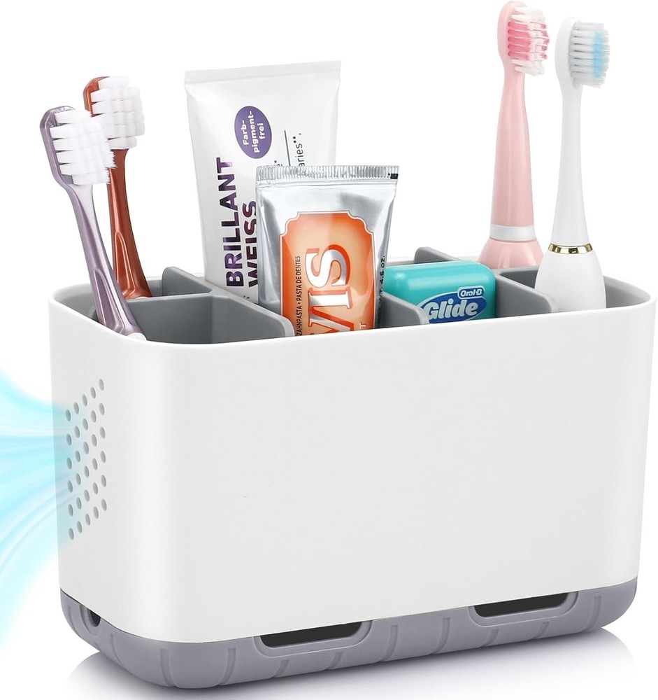 Toothpaste Holder Drainage for Bathroom Countertop with Adjustable Dividers, Lar