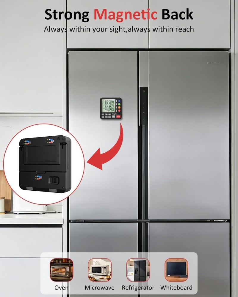 Digital Kitchen Timer for Cooking - 4 Channel Count Up Countdown Timer with L...