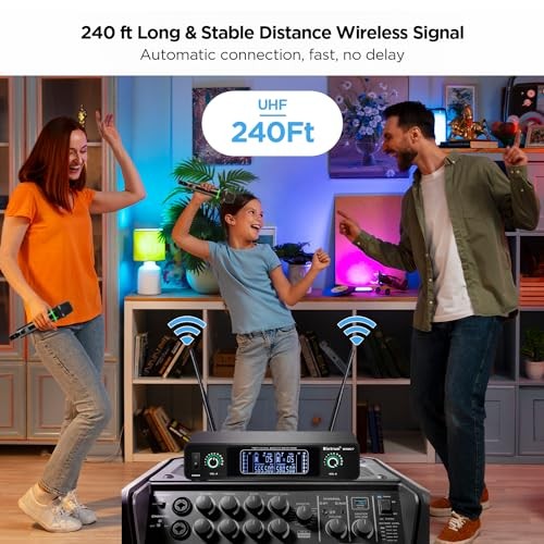 Wireless Microphone, Rechargeable Metal Dual UHF Cordless Dynamic Handheld