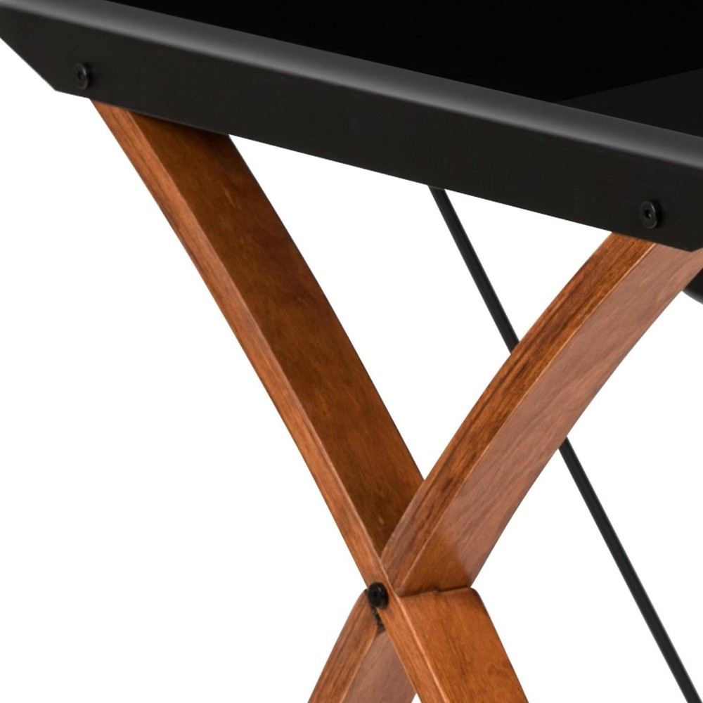 Glass L-Shape Corner Computer Desk With Pull-Out Keyboard Tray