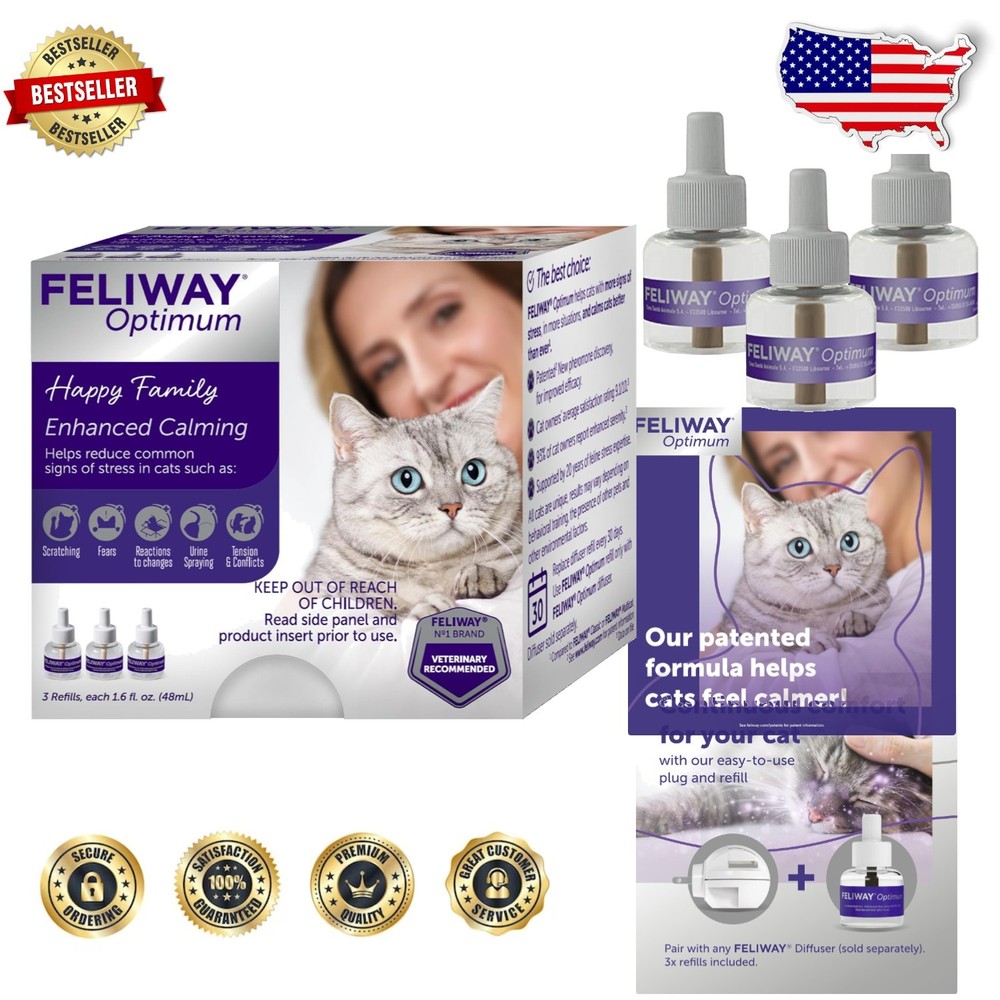 Enhanced Calming: Optimum Cat Diffuser Refills - 3 Pack for Indoor Stress Relief