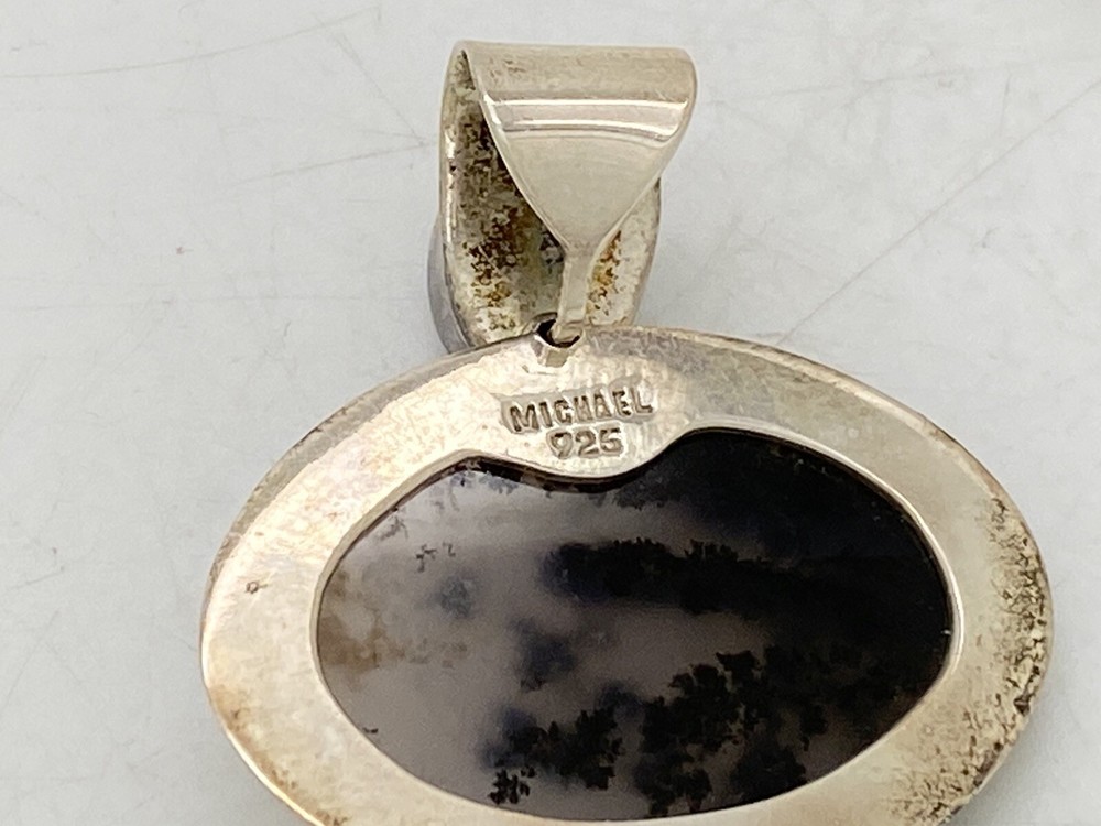 Sterling Silver Signed Michael Multi Stone Pendant 2.5” 17.4g