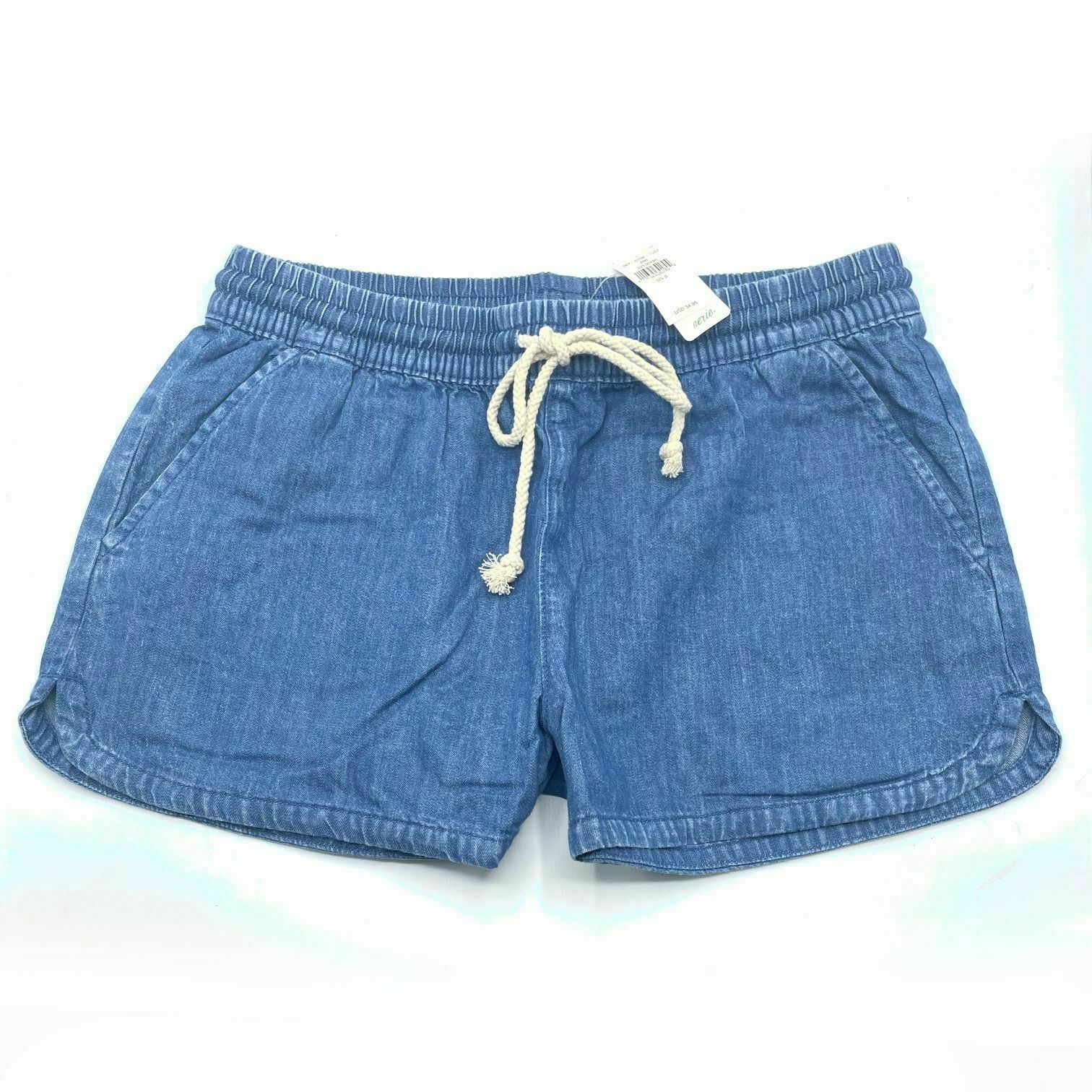 Aerie by American Eagle Chambray Shorts 3 Pocket Lightweight Denim w/ Drawstring