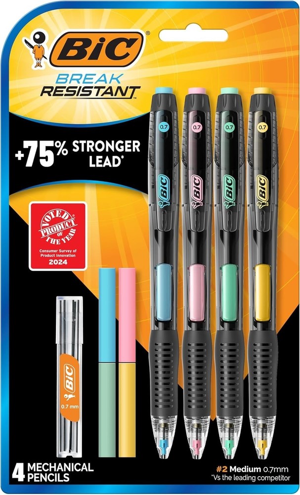 BIC Pencils with Erasers, Medium point, 4 Count