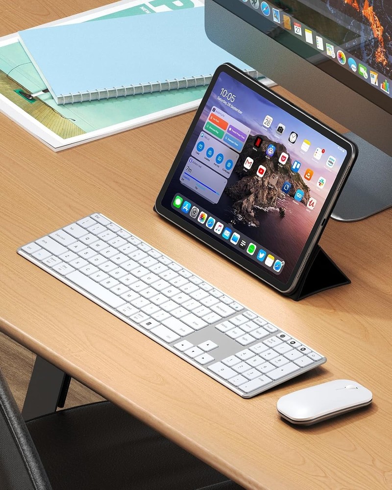 Bluetooth Keyboard & Mouse Set - Fits Windows, Mac, iPad - Rechargeable & Slim
