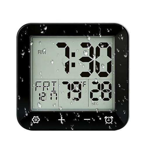 Digital Waterproof Shower Clock, Bathroom Kitchen Clock with Countdown Black