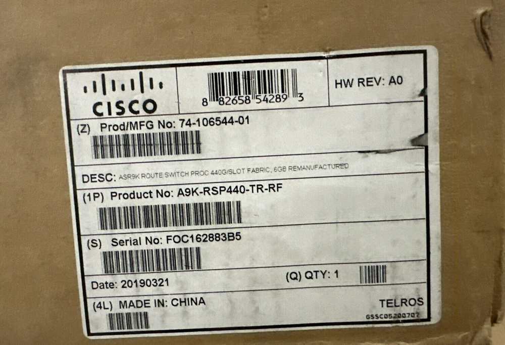 Cisco A9K-RSP440-TR ASR 9000 Route Switch Processor RSP 440 CERTIFIED REFRESH