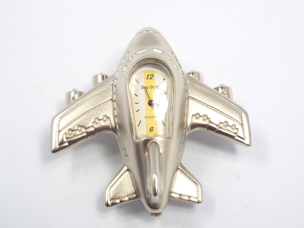 Bey-Berk International Solid Brass Airplane Desk Clock, with box, 2 1/2"
