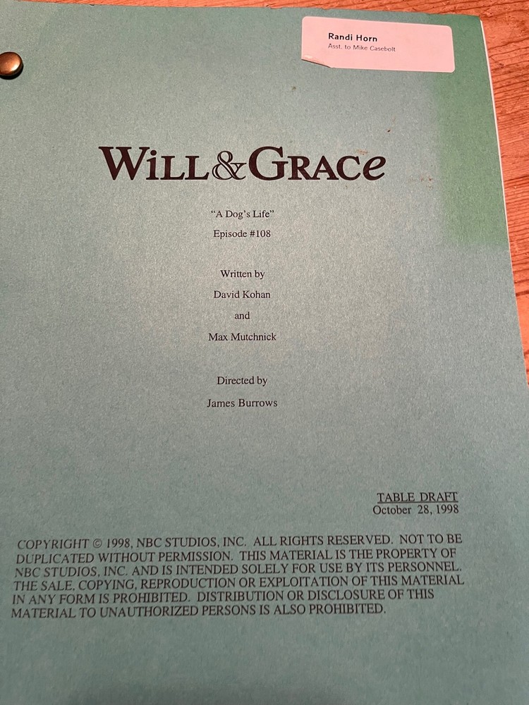WILL & GRACE TV SERIES SHOW SCRIPT A DOGS LIFE TABLE DRAFT