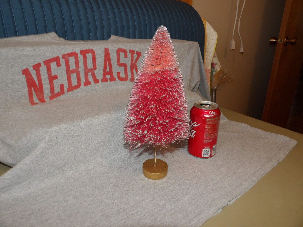 Pink Bottle Brush Tree Silver Glitter 11.25"