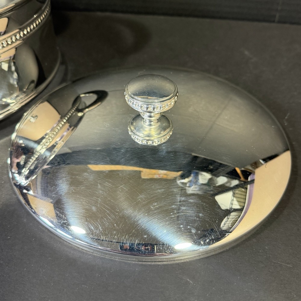 Reed & Barton Casserole Holder with Handles & Lid 9" Beaded Silverplate