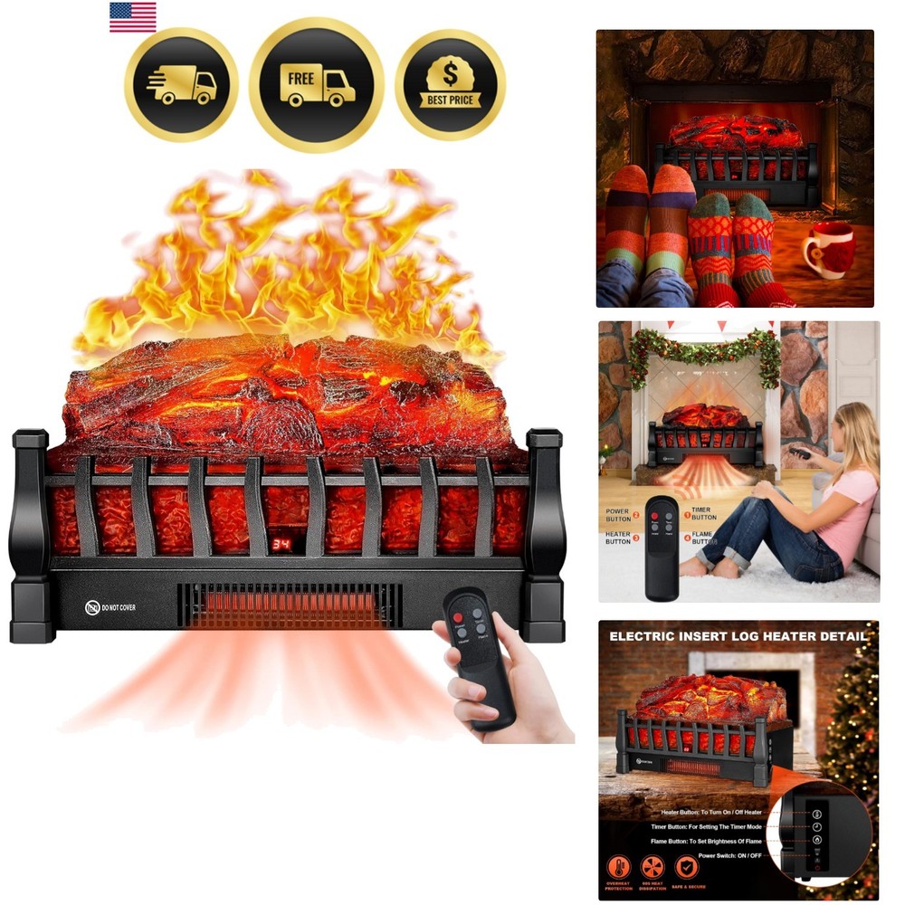 Electric Fireplace Logs Inserts Heater with Infrared Remote Controller 5 Flam...