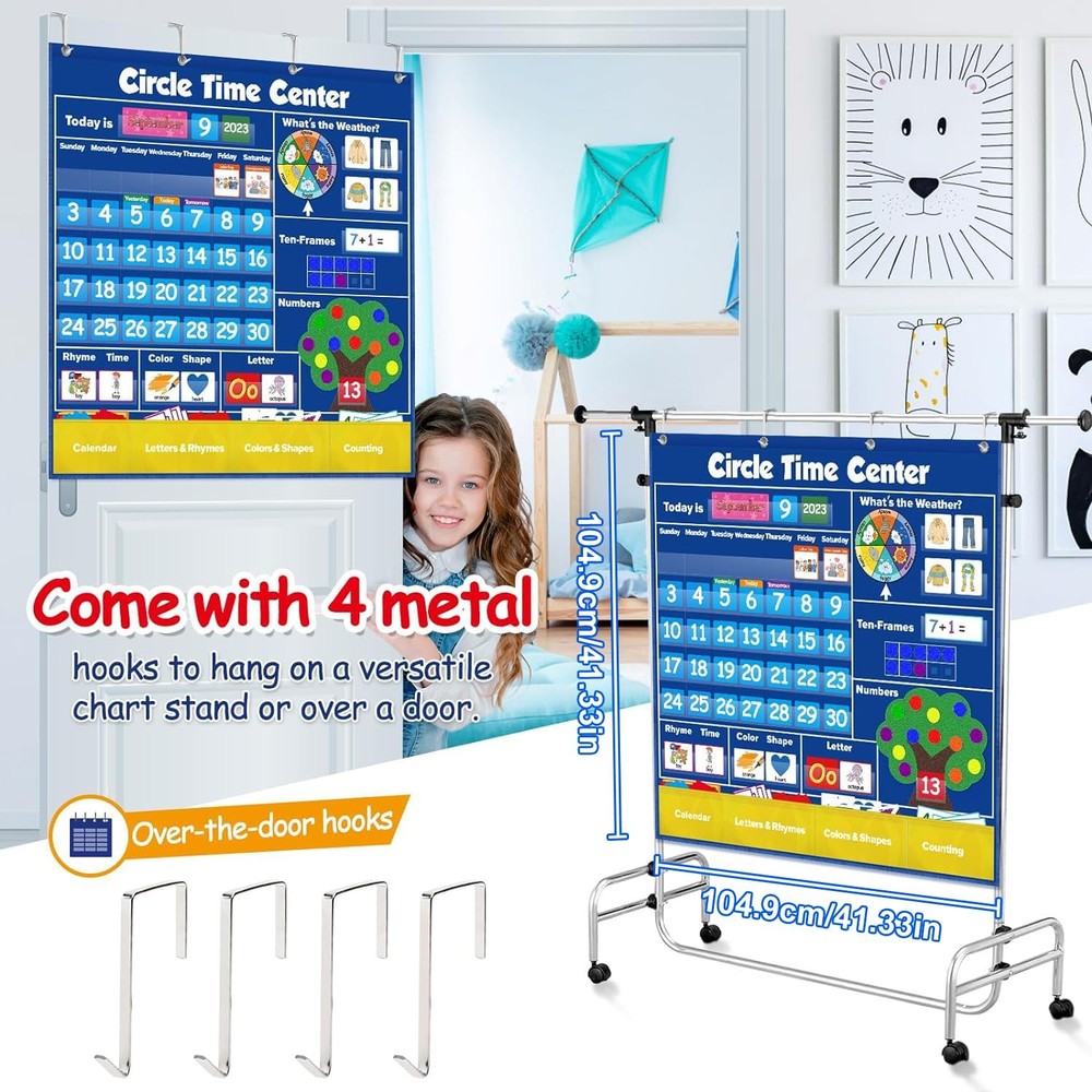 Circle Learning Time Center Pocket Chart Calendar Set, Educational Pocket Chart