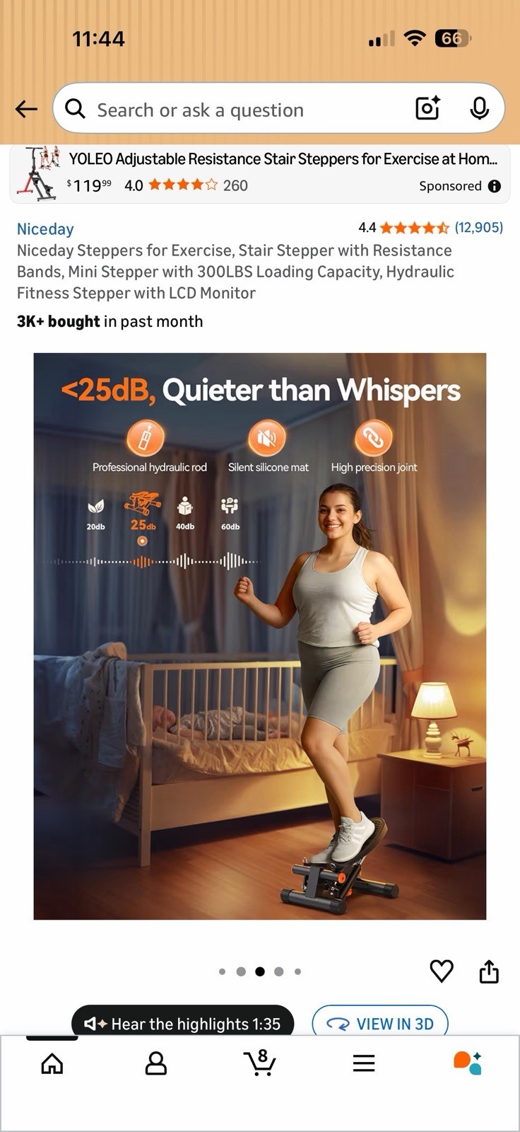 Niceday Mini Stepper for Exercise, Stair Stepper w/ Resistance Bands LCD Display