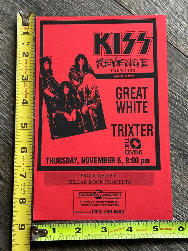 KISS Handbill Concert Ad Flyer Revenge Tour Atlanta GA Nov 5 1992 Vintage Kiss