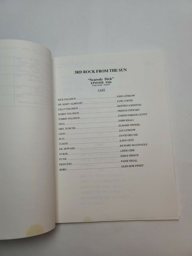 3RD ROCK FROM THE SUN / David Sacks 1997 TV Script, "Scaredy Dick"
