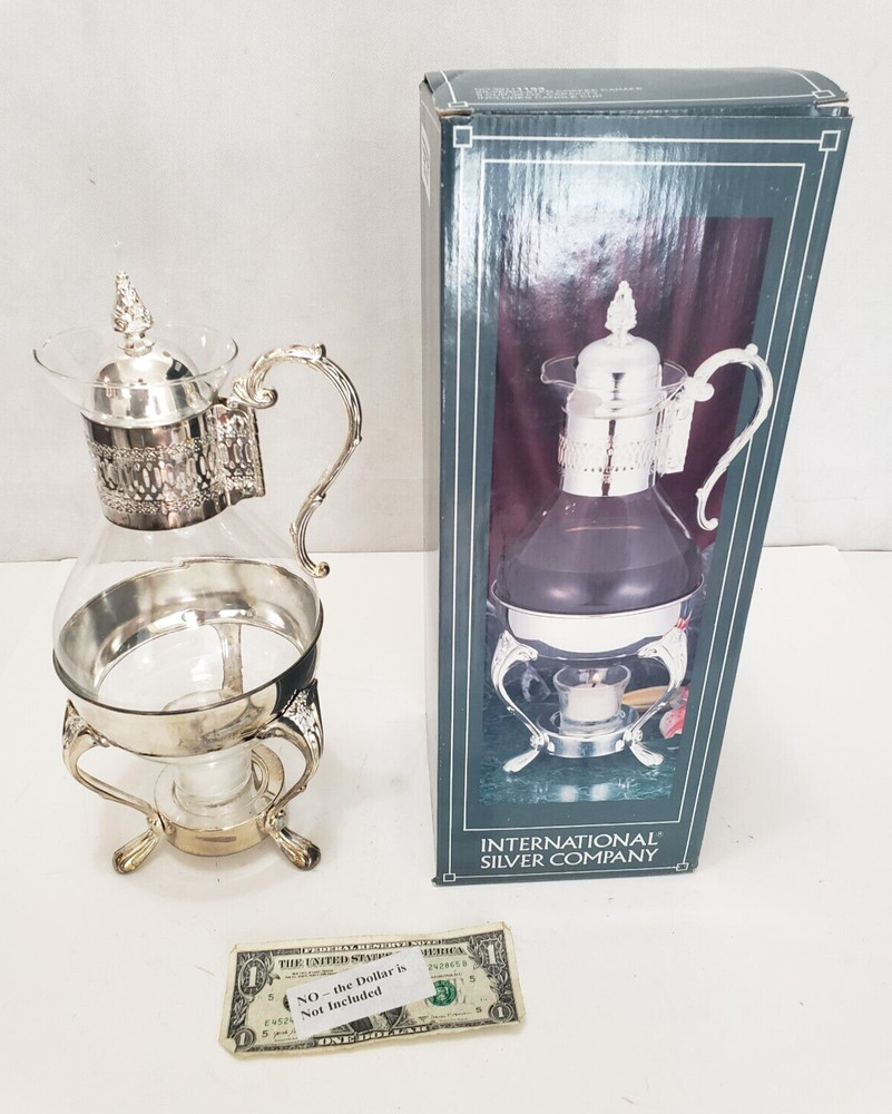 International Silver Coffee Carafe & Stand 8 Cup 36 Oz. & Candle Cup - Warmer
