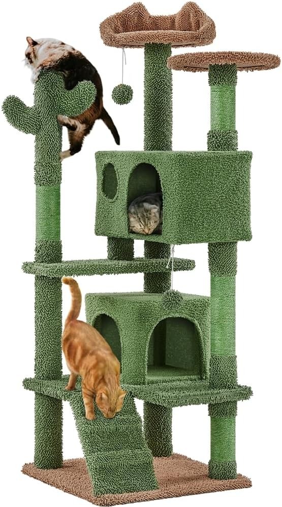 Cactus Cat Tree, Tower w/Rp, Animal-Ear Shaped Perch,