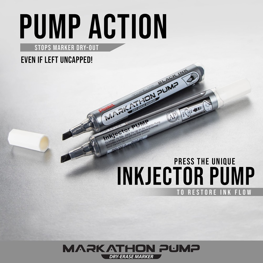 Markathon Pump Dry Erase Marker 12 Count Red Ink Refreshable Chisel Tip