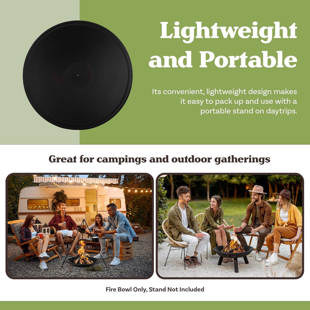 Fire Bowl - 24In Firepit Insert for DIY Fire Ring or Replacement - High Temp Fin