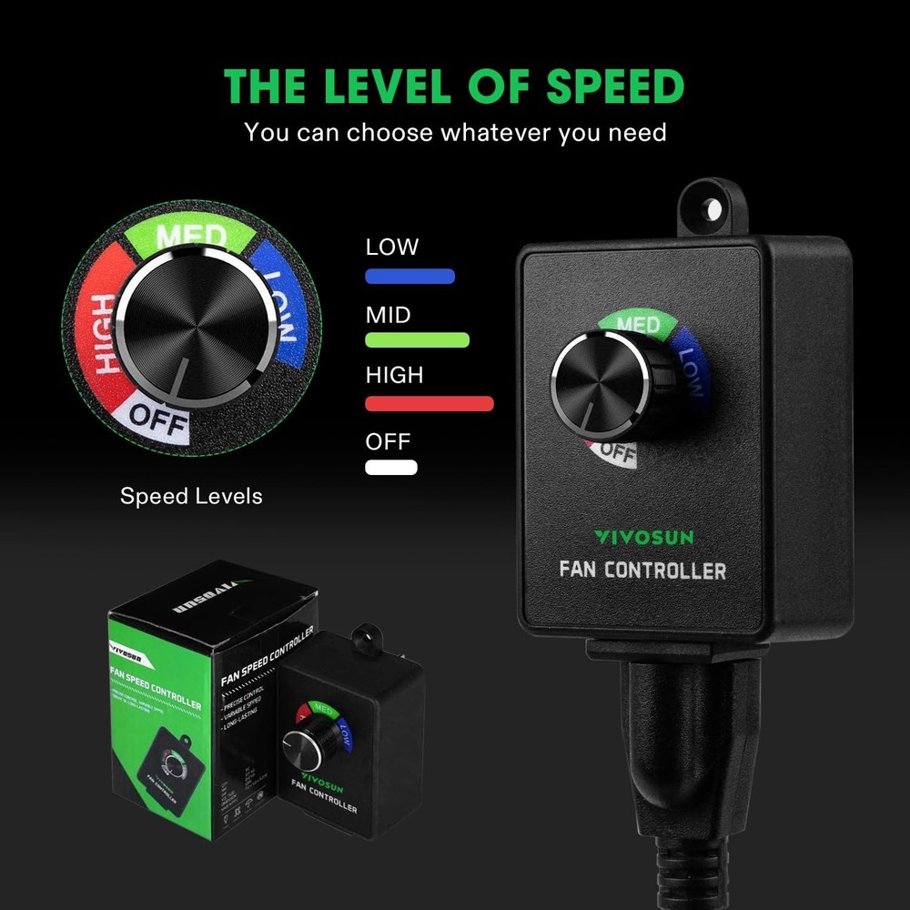 VIVOSUN Variable Speed Controller Cordless Vent Blower Speed Adjuster for Inl...