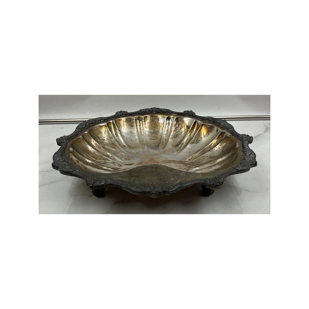 Vintage Silverplate Shell Serving Bowl Cachepot Footed Mid Century