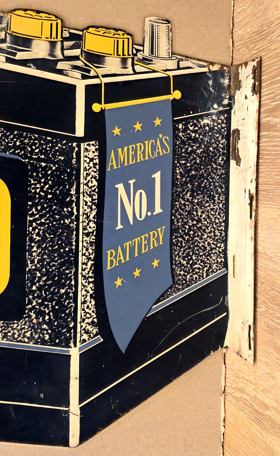 Rare vintage DELCO ** America's No. 1 BATTERY ** FLANGE SIGN - 6 volt gas oil