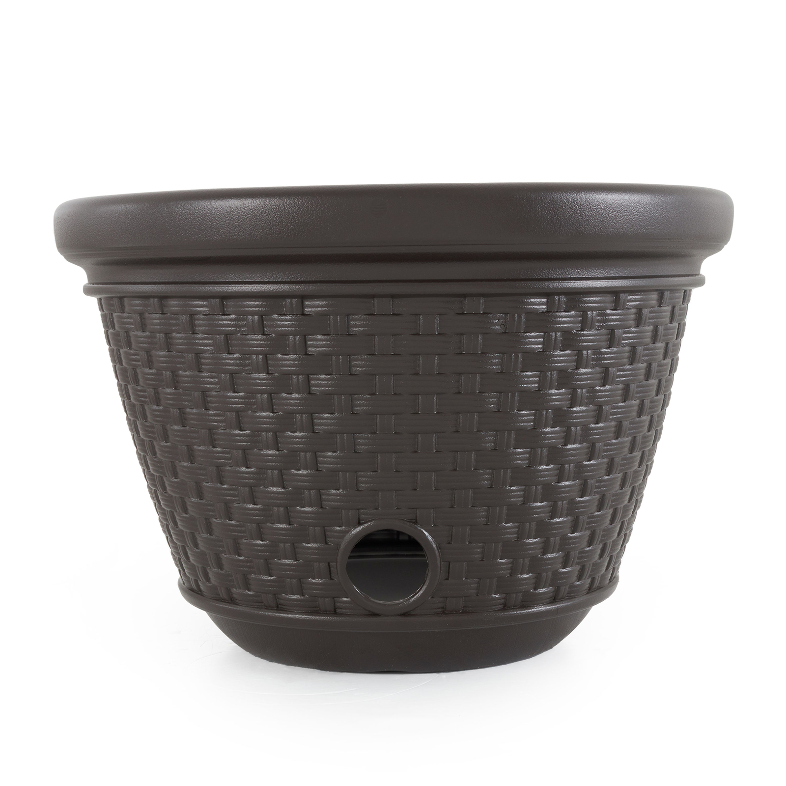 Suncast 100 Foot Resin Wicker Garden Hose Caddy Holder, Java