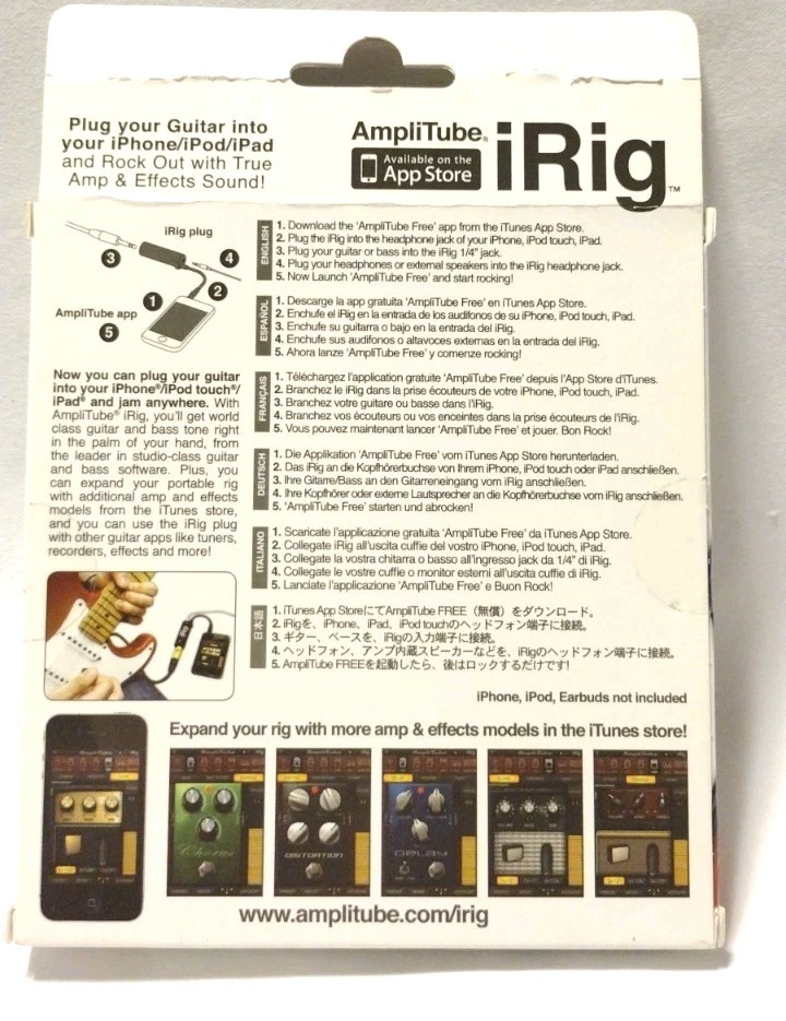 AmpliTube iRig Guitar Interface Adapter for iOS iPhone iPad Sealed New B2